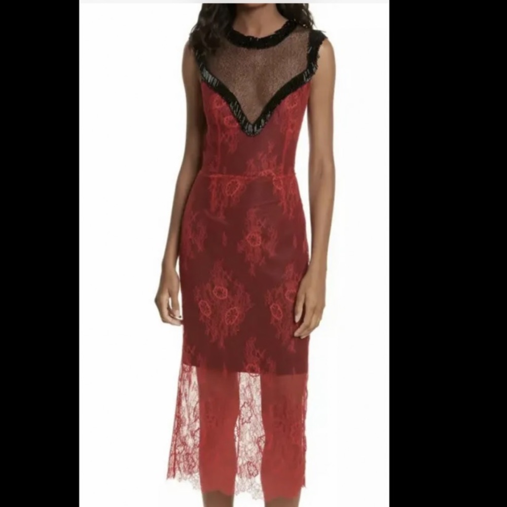 Diane von Furstenberg DVF Cocktail Lace Overlay Dress Red Black